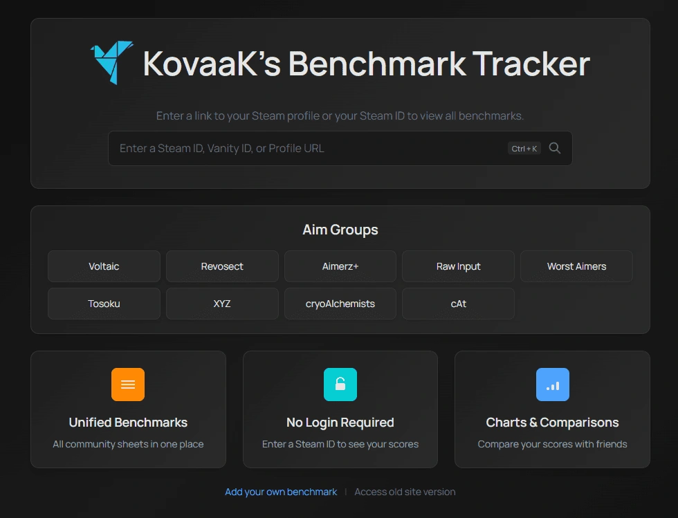 Benchmark Tracker Homepage